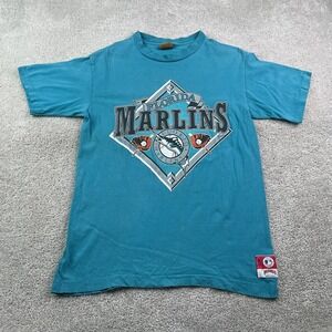 Vintage Florida Marlins Shirt Mens Medium Blue Teal Nutmeg Mills USA Made 90s